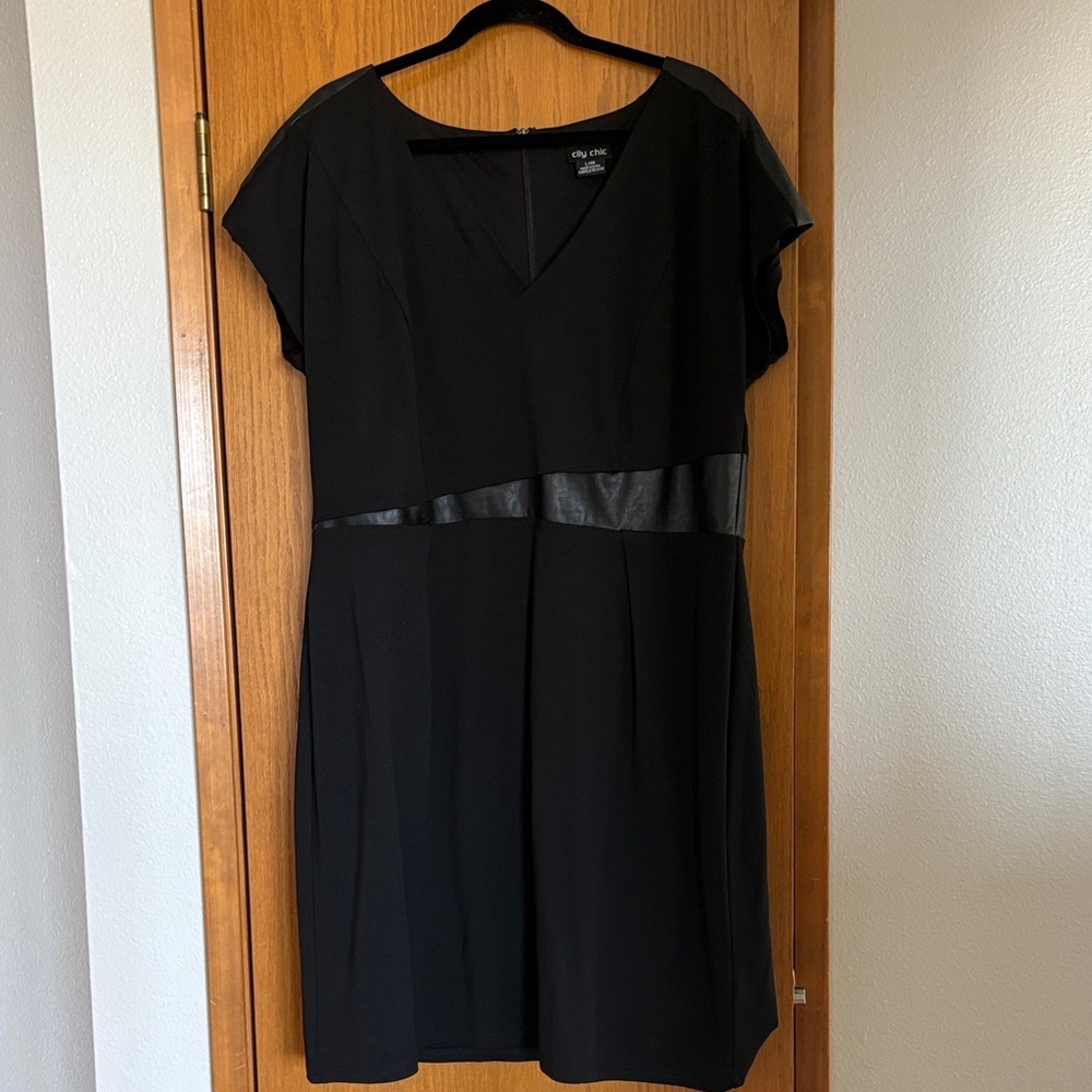 City Chic Black Cocktail Dress with Faux Leather Accents